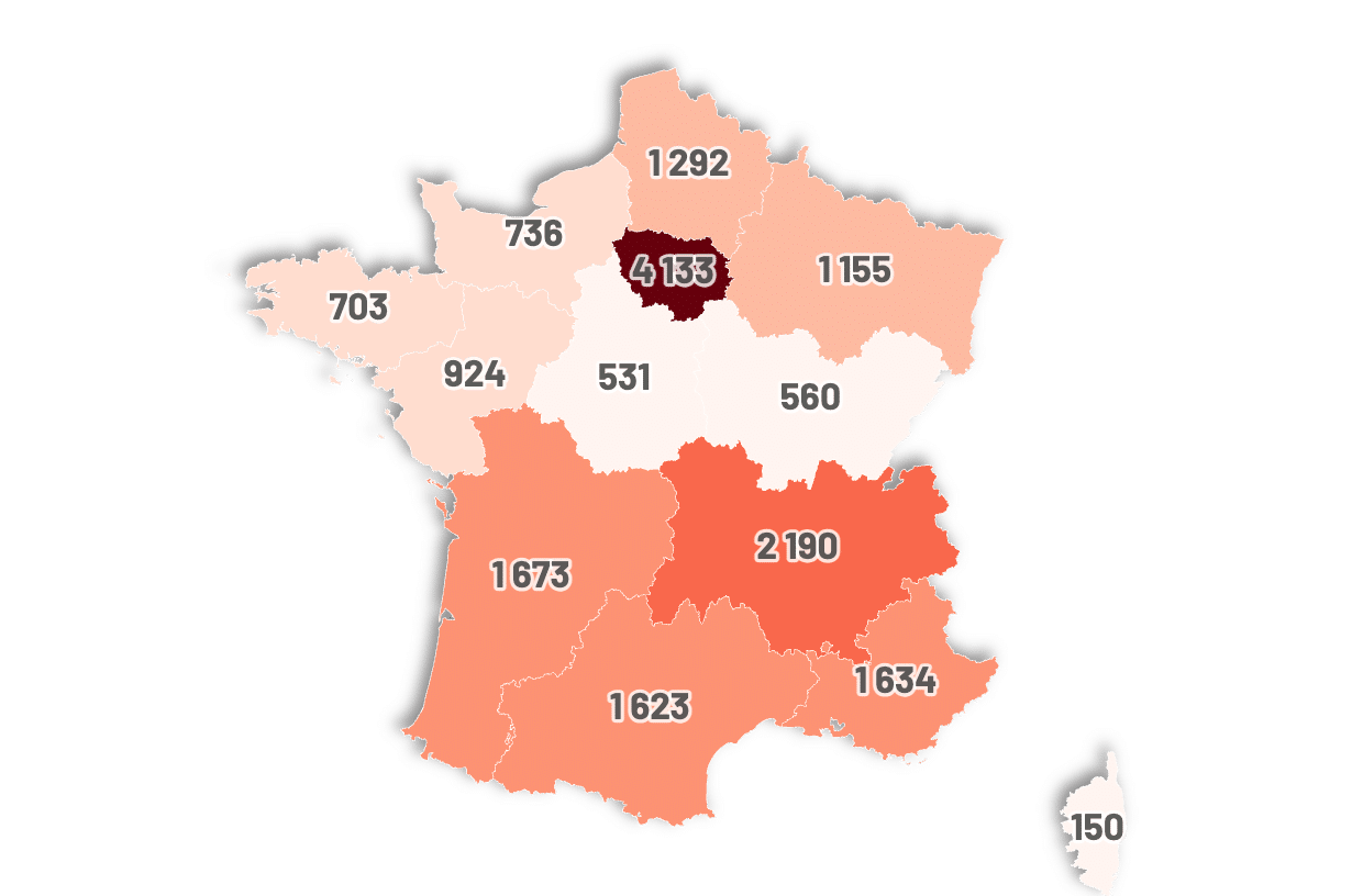 Carte France défaillances d'entreprises en 2025